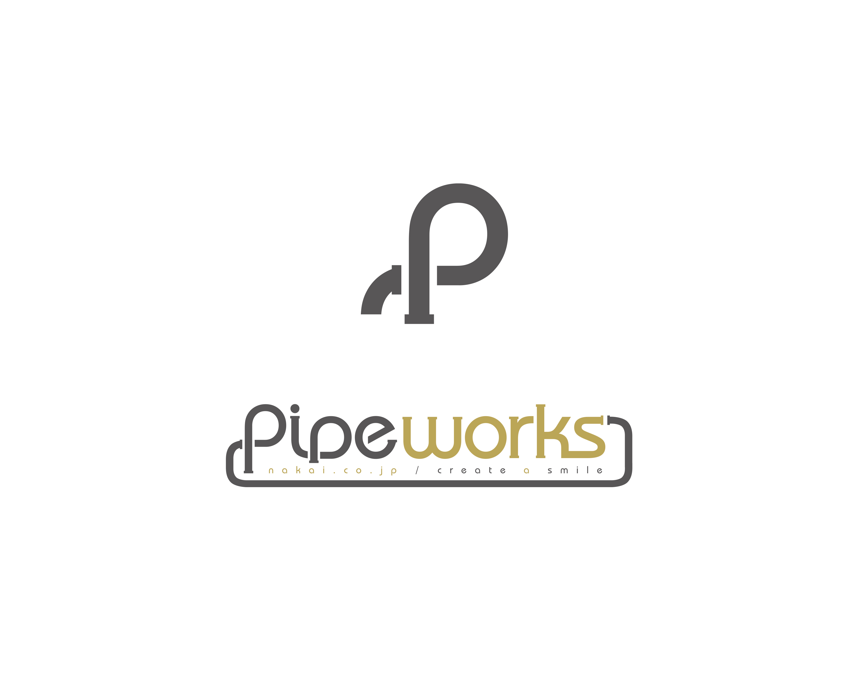 水道管をモチーフにしたPIPE WORKSのロゴマークとロゴタイプ
